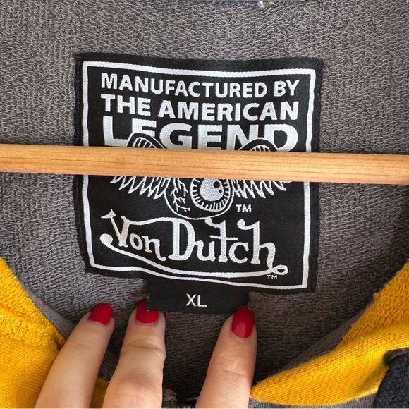 Von Dutch American Made zip up Hoodie jacket XL yellow grey - Picture 6 of 7